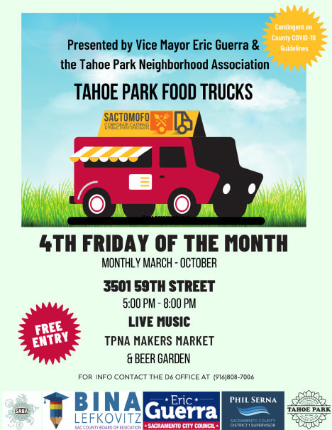 Picture of Food Truck Poster - Tahoe Park, 4th Fridays, March - October, 5 to 8 pmPicture
